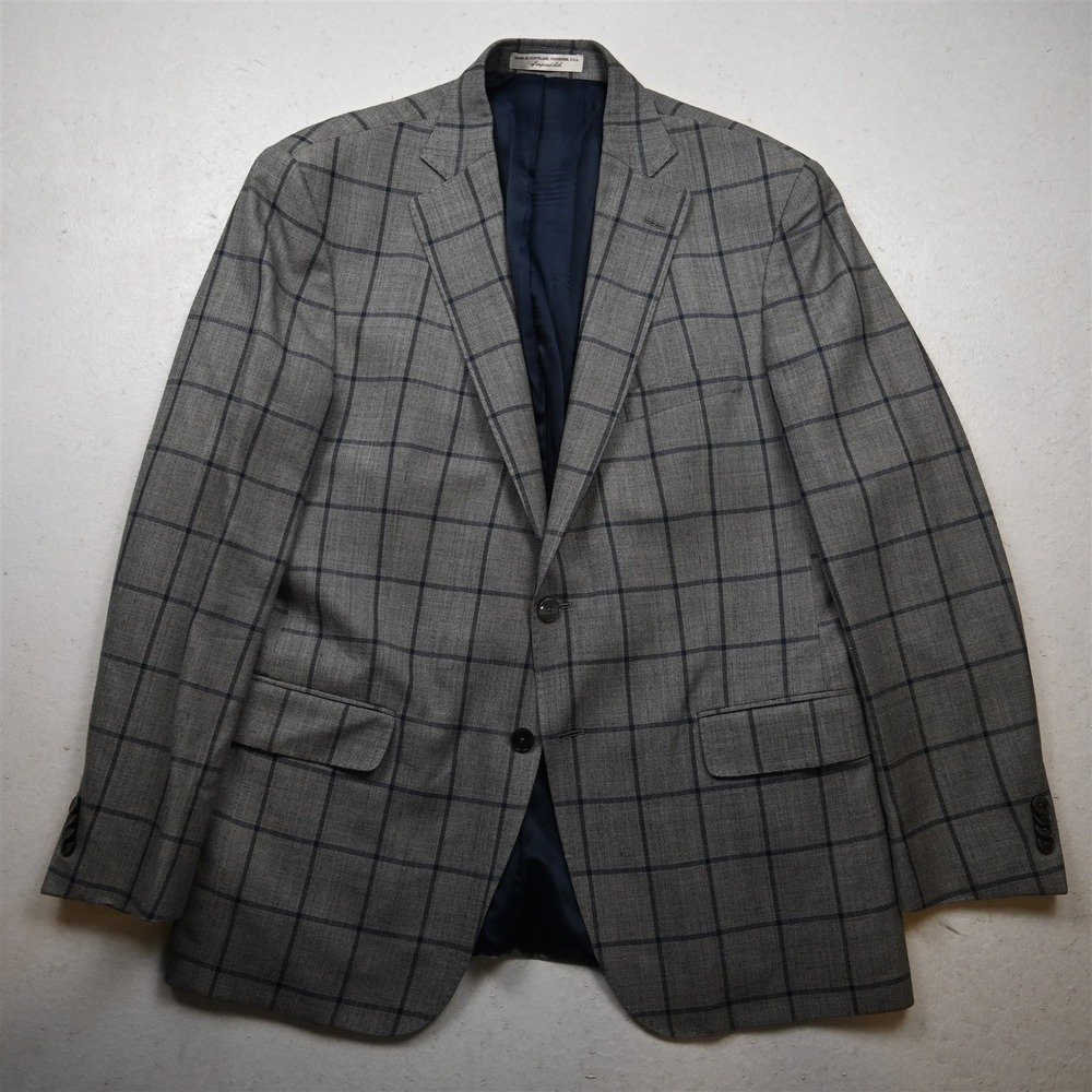 Hardwick 44R Gray Windowpane Silk Wool Soft Shoulder Blazer Jacket Sport Coat